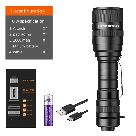 مصباح يدوي تكتيكي SUPERFIRE F5 لومن قابل للتكبير