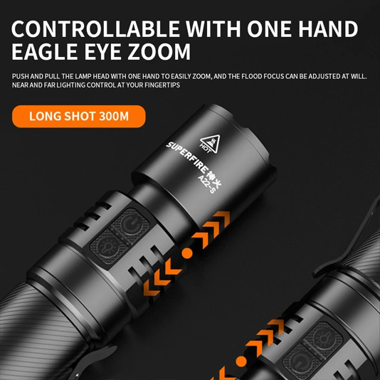 مصباح يدوي عين النسر SUPERFIRE IP43 مقاوم للماء Zoomable