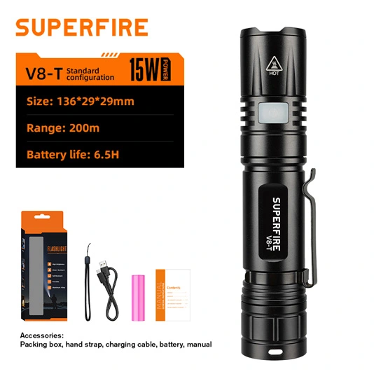 مصباح يدوي SUPERFIRE ، مصباح يدوي تكبير الجيب ، مصباح شعلة SOS