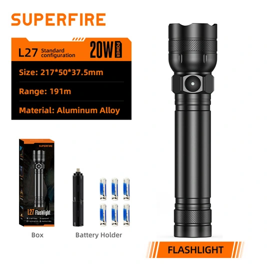مصباح يدوي خلية جافة فائق السطوع L27 SUPERFIRE قابل لإعادة الشحن