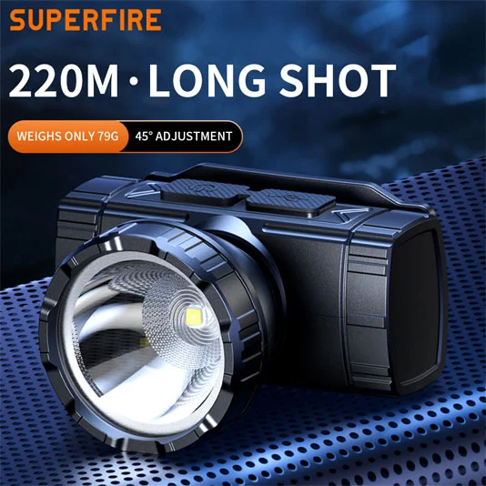 SUPERFIRE HL96 USB شحن مصباح أمامي طويل المدى