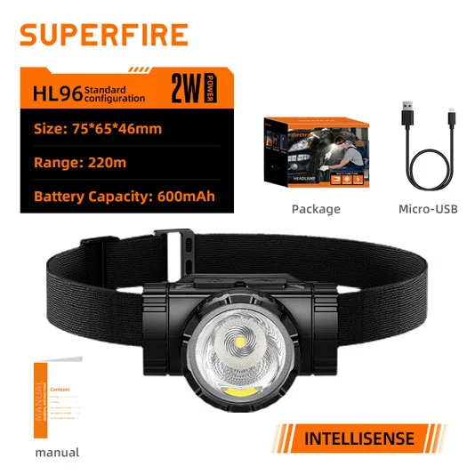 SUPERFIRE HL96 USB شحن مصباح أمامي طويل المدى