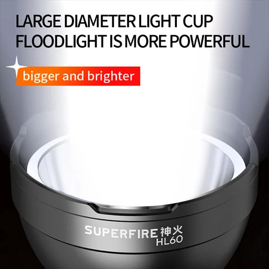 مصباح أمامي ليد عالي الطاقة HL60 SUPERFIRE قابل لإعادة الشحن