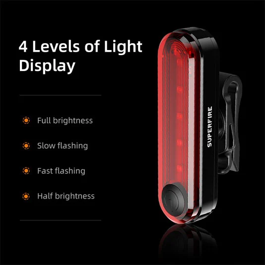 مصباح خلفي للدراجة SUPERFIRE BTL01 قابل لإعادة الشحن