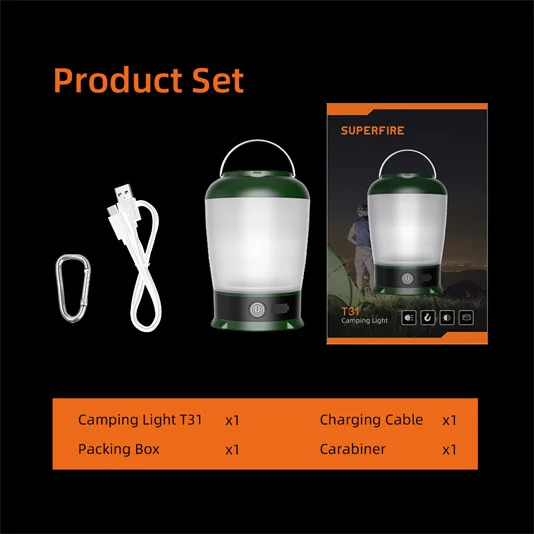 مصباح تخييم LED USB SUPERFIRE T31