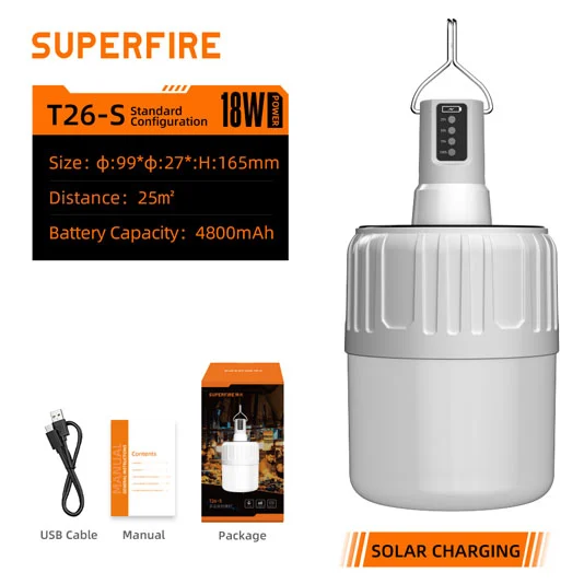 مصباح فانوس تخييم LED قابل لإعادة الشحن بالطاقة الشمسية SUPERFIRE