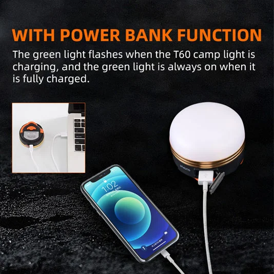 مصباح تخييم SUPERFIRE T60/ank باور بنك
