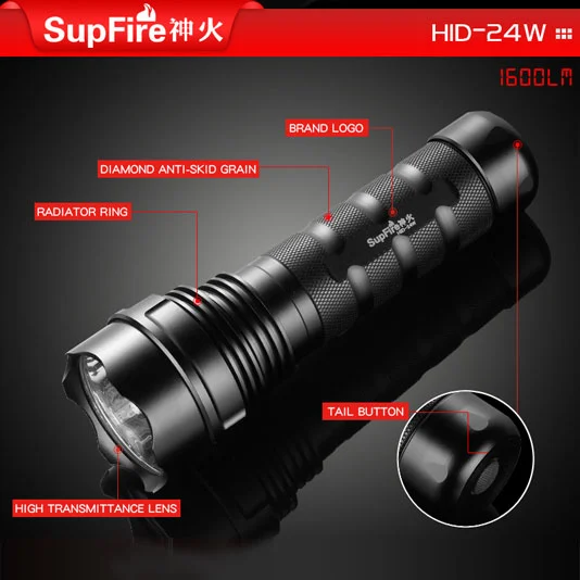 SUPERFIRE اختبأ مصباح يدوي زينون 24W Lumen