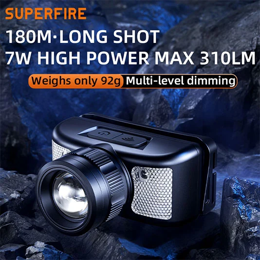 مصباح أمامي SUPERFIRE HL91 Lumen مع ضوء أبيض وأحمر
