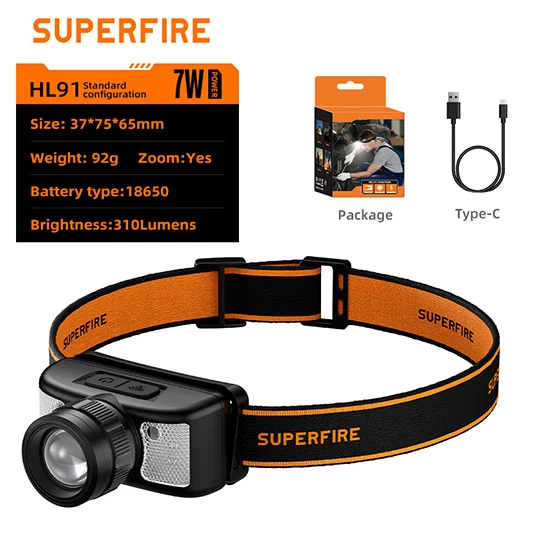 مصباح أمامي SUPERFIRE HL91 Lumen مع ضوء أبيض وأحمر