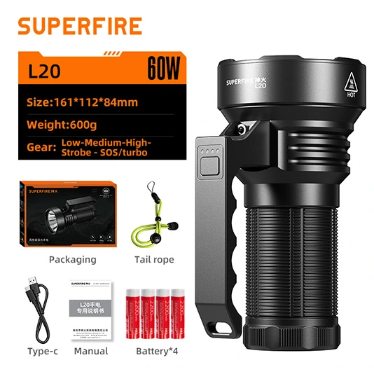 مصباح يدوي SUPERFIRE L20 سعة كبيرة