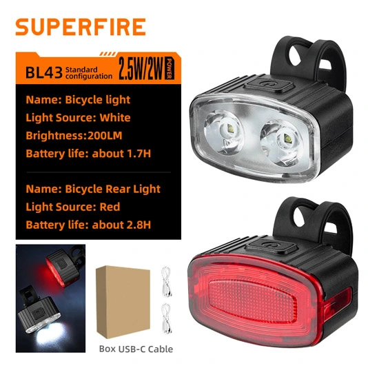 ضوء دراجة SUPERFIRE BL43 سلسلة قابلة لإعادة الشحن