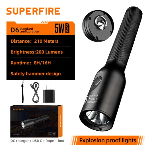 مصباح يدوي LED مقاوم للانفجار D6 جديد SUPERFIRE
